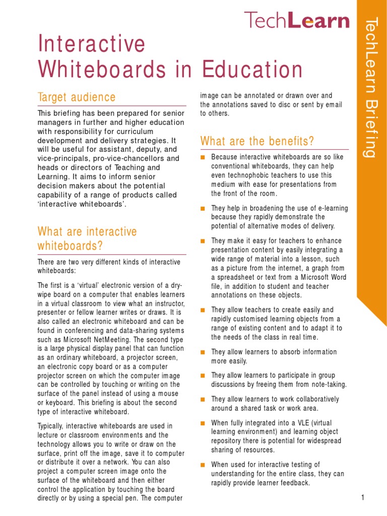 1 Interactive Whiteboard in Education | PDF