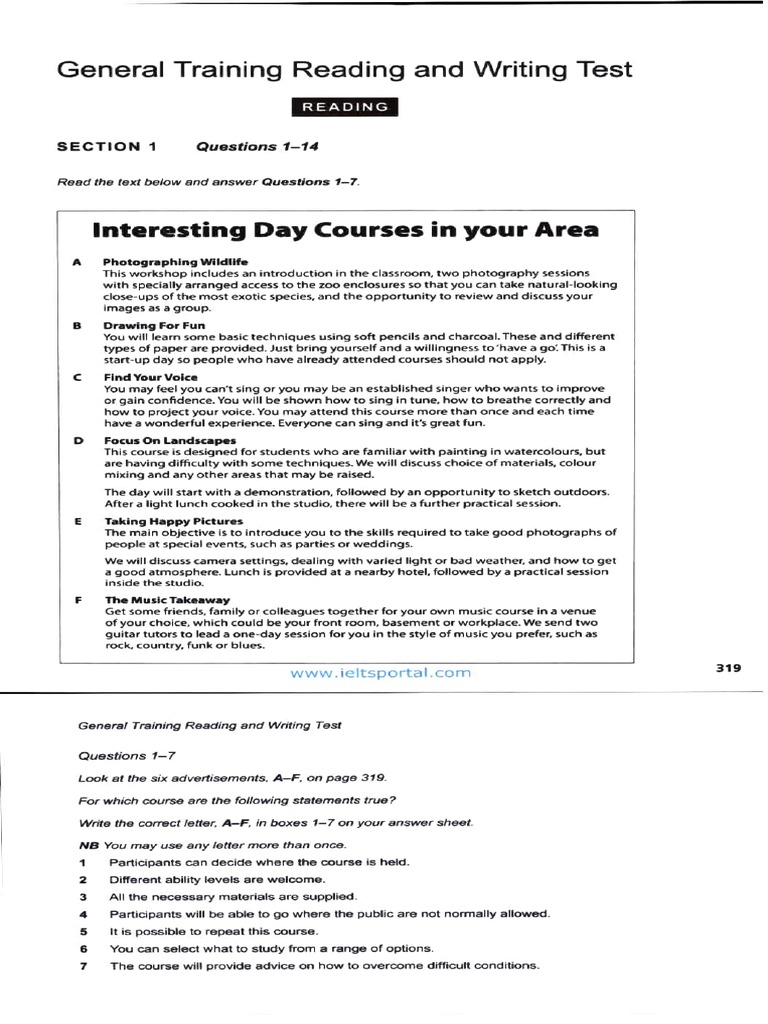 General Training Reading and Writing Test Section 1 Questions 114