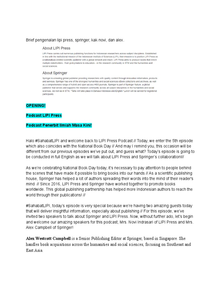 LIPI Press & Springer Podcast Episode | PDF