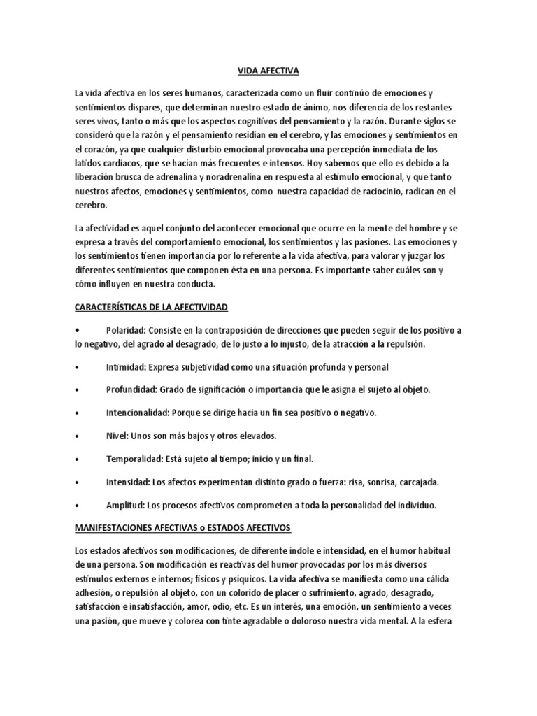 Características de la Vida Afectiva | PDF | Las emociones | Amor