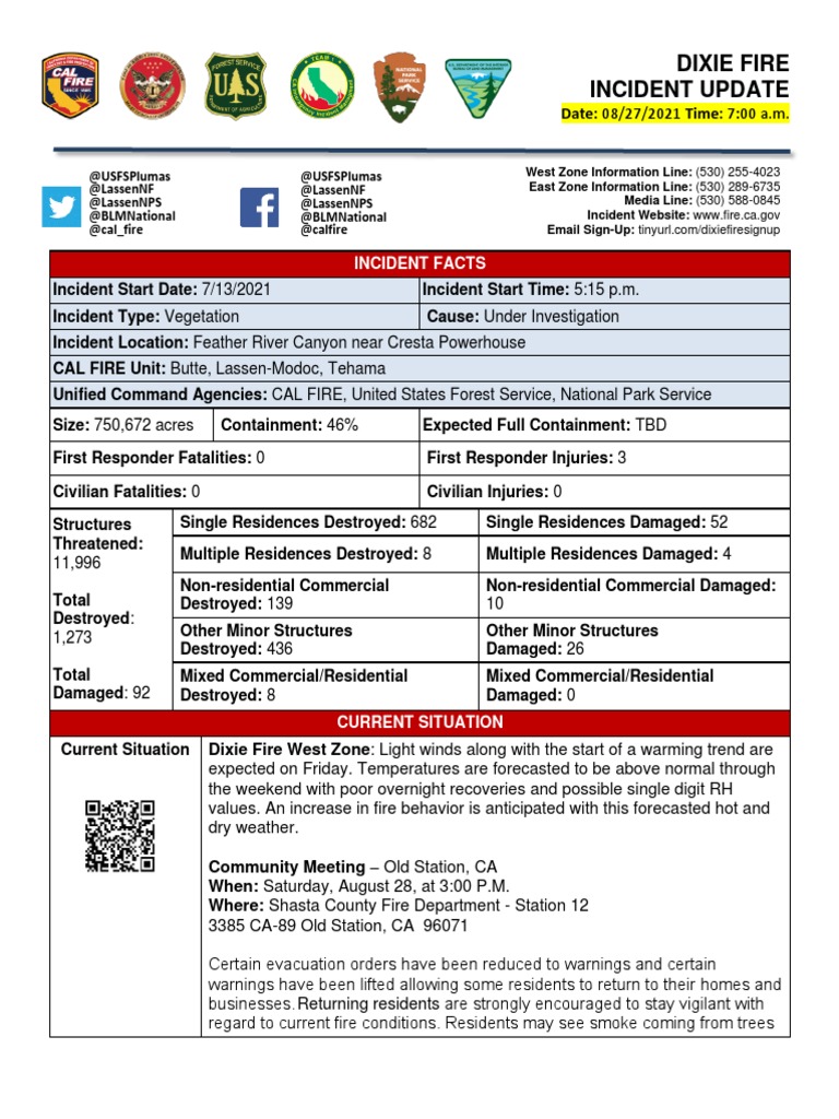 Dixie Fire Incident Update 08/27/21 | PDF | Fires | Emergency Evacuation