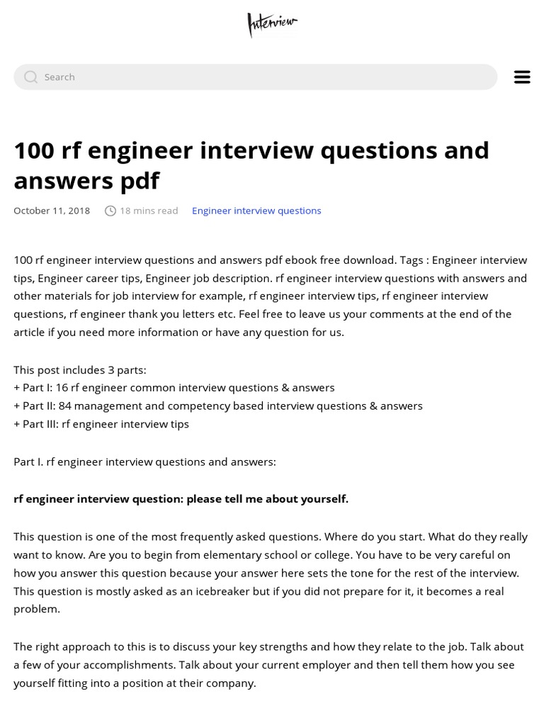 100 RF Engineer Interview Questions and Answers PDF: Search | PDF ...