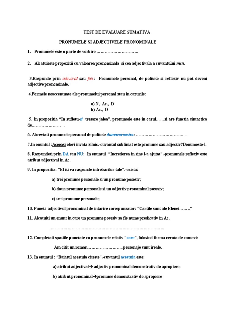 0 Test de Evaluare 7 | PDF
