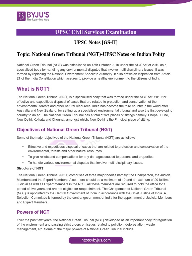 NGT Overview for UPSC Aspirants | PDF | Public Law | Judiciaries