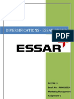 Diversifications - Essar Group: Deepak. S Enrol. No.: R600210014 Marketing Management Assignment - 1