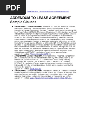 Law Insider Addendum to Lease Agreement Clause