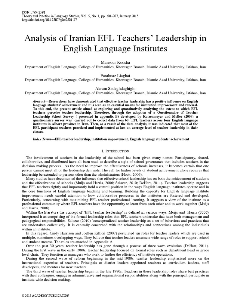Analysis of Iranian EFL Teache | PDF | Teachers | Leadership