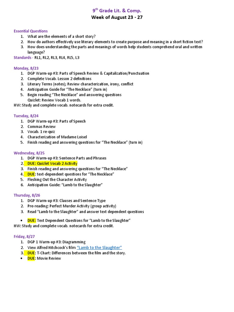 9th Lesson - Week of 8-16 | PDF