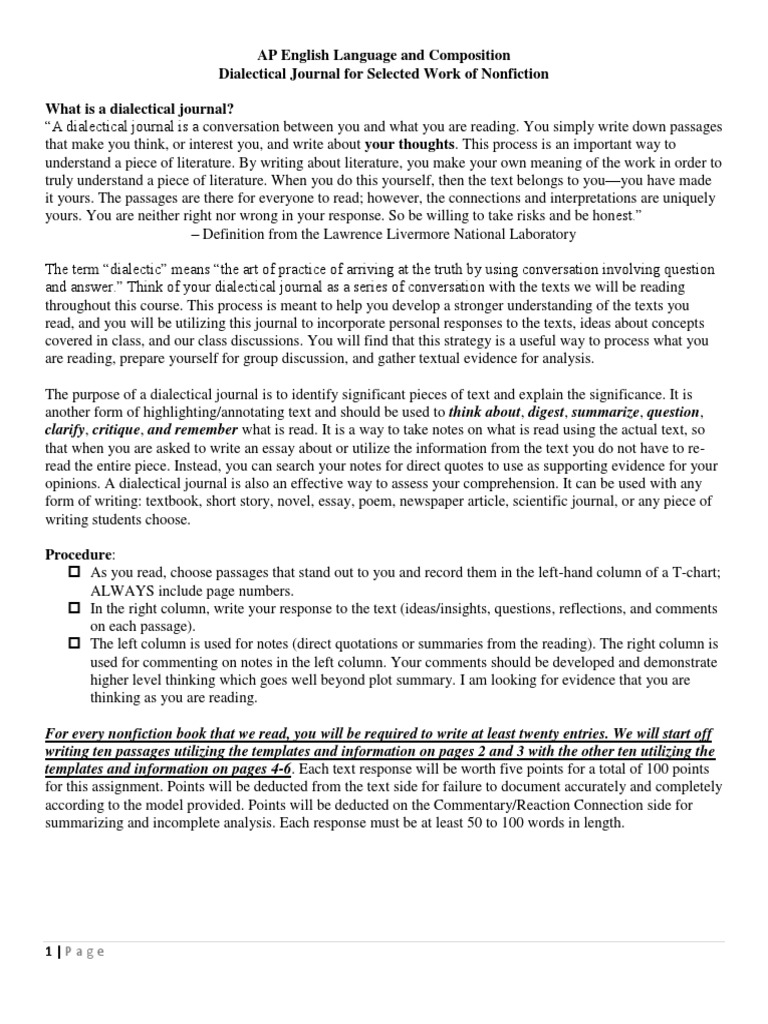 Dialectical Journal PDF To Kill A Mockingbird Rhetoric