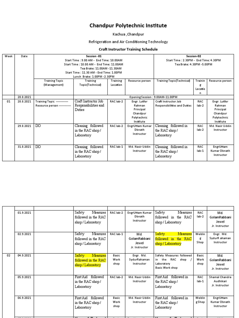 Chandpur Polytechnic Training Schedule | PDF | Construction | Welding