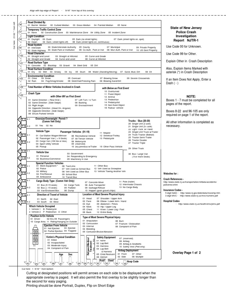 State of New Jersey Police Crash Investigation Report NJTR1 Download