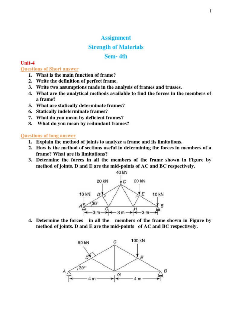 Frame Analysis Questions for Strength of Materials | PDF | Teaching ...