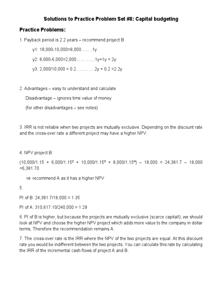Capital Budgeting Solutions | PDF | Net Present Value | Capital Budgeting