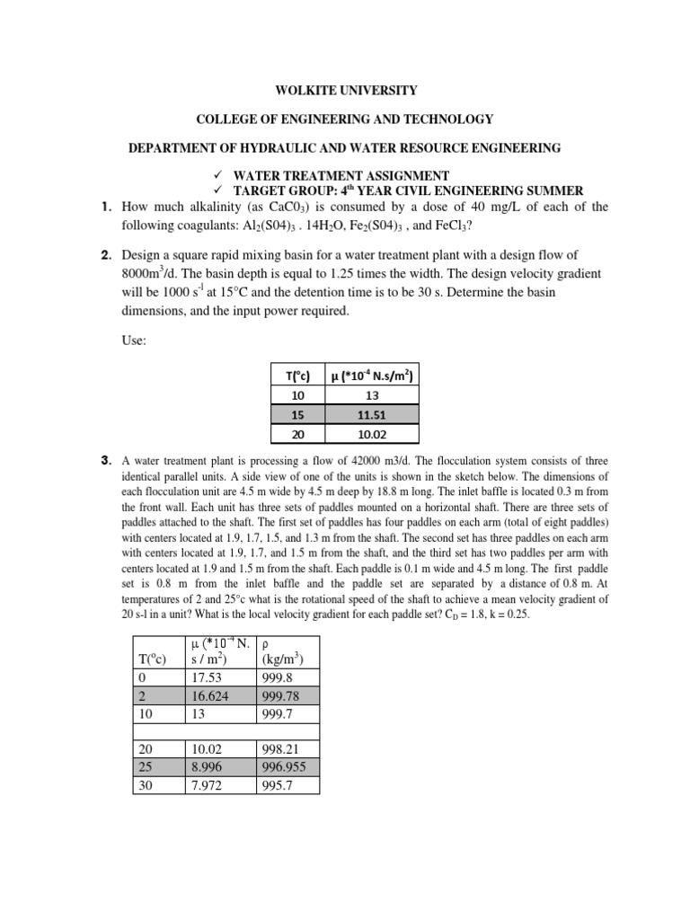 Water Treatment Assignment PDF Water Purification Applied And