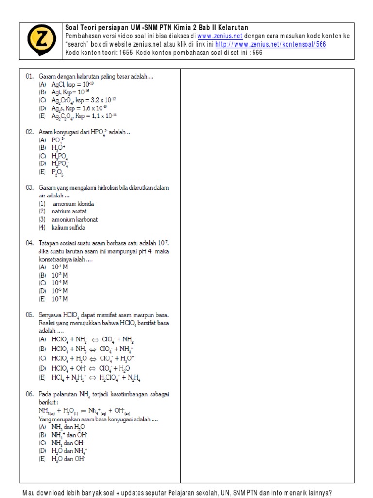 Soal Teori Persiapan Um Snmptn Kimia Bab 2 Larutan