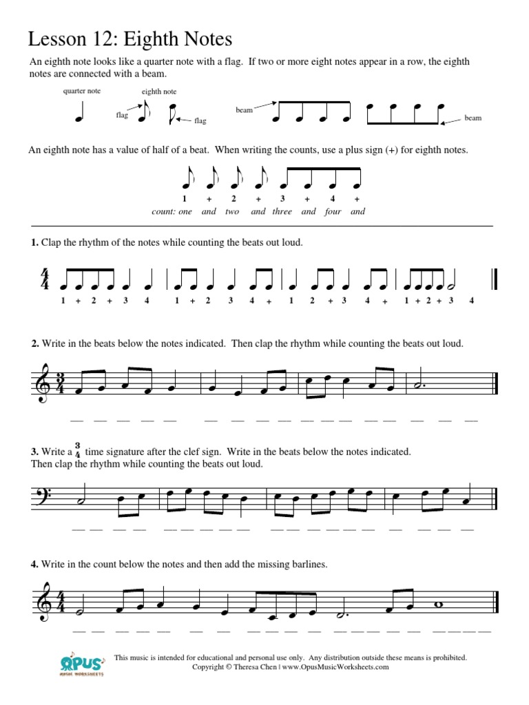 Eighth Note Worksheet MUSIC WORKSHEET DRAWNG EIGHTH NOTES & WHOLE