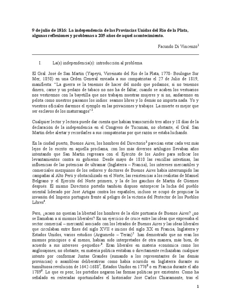 9 de Julio de 1816 La Independencia de Las Provincias Unidas Del Rio de ...
