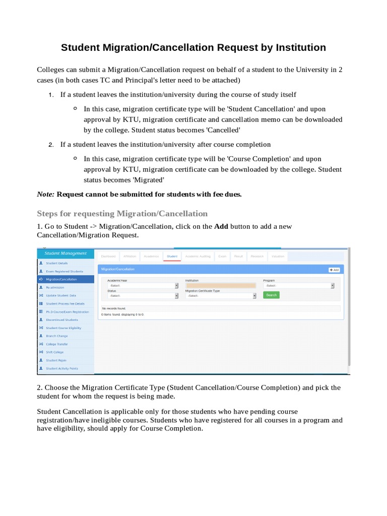 Migration and Cancellation Requests Process | PDF
