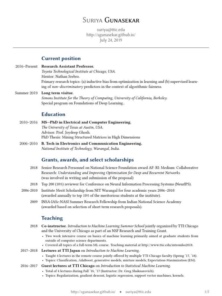 Suriya Gunasekar CV | PDF | Machine Learning | Artificial Intelligence