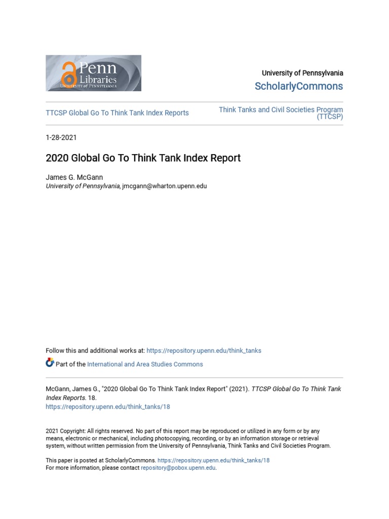 2020 Global Go To Think Tank Index Report PDF Think Tank Governance