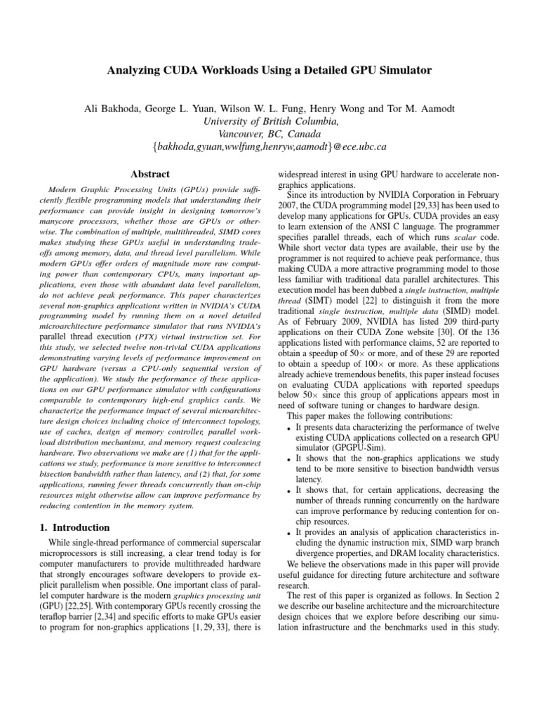 Analyzing CUDA Workloads with GPU Simulators | PDF | Graphics ...