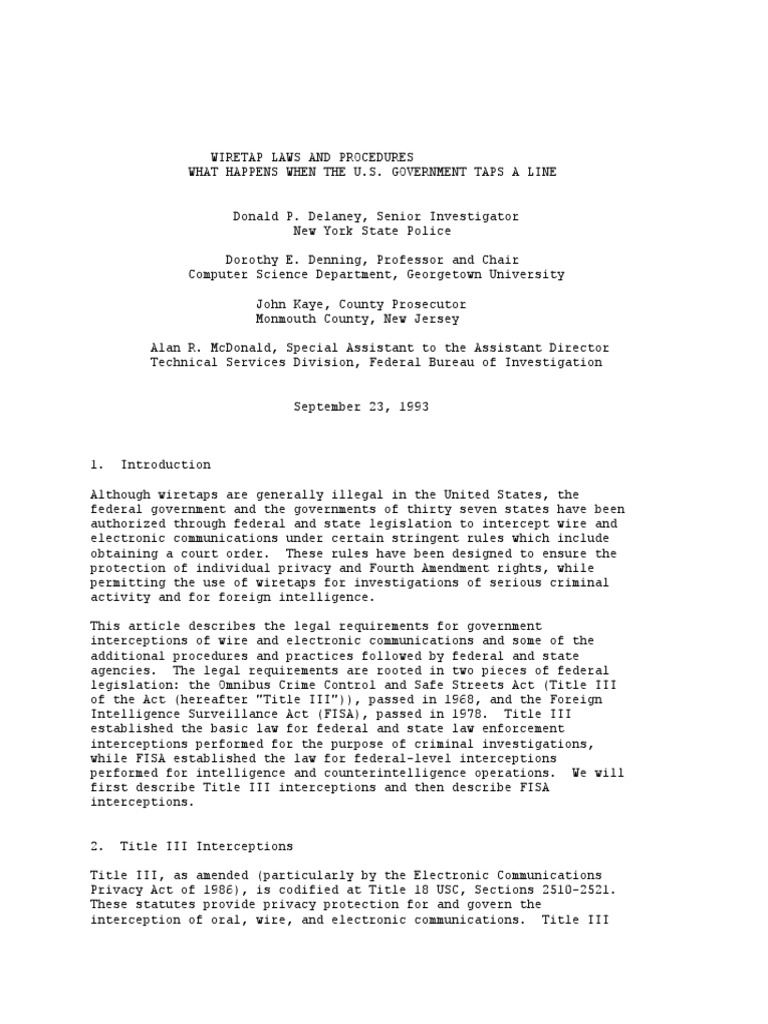 Wiretap Laws: U.S. Government Procedures | PDF | Foreign Intelligence ...