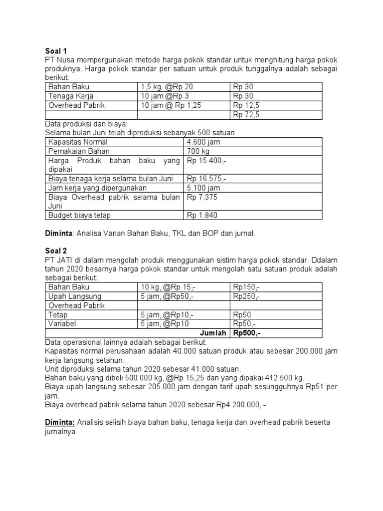 Soal Standar Costing Pdf