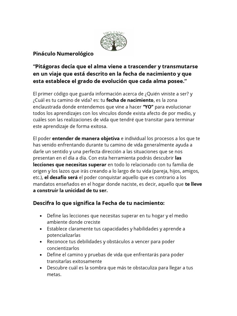 Descubre tu Pináculo Numerológico | PDF | Mente inconsciente | Mal