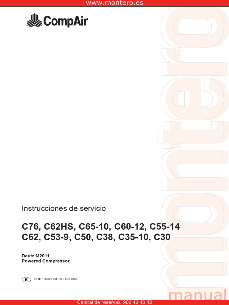 Compair C30 C35-10 C38 C42 C50 Compresor de Aire Portátil Manual del operador