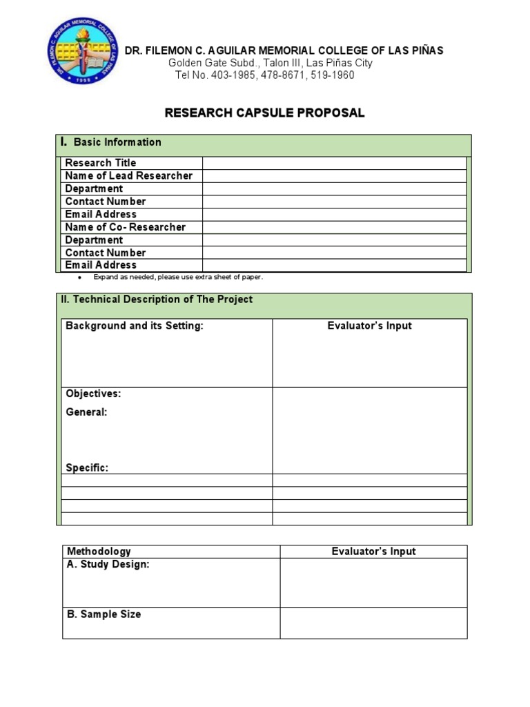 Research Capsule Proposal I.: Golden Gate Subd., Talon III, Las Piñas ...