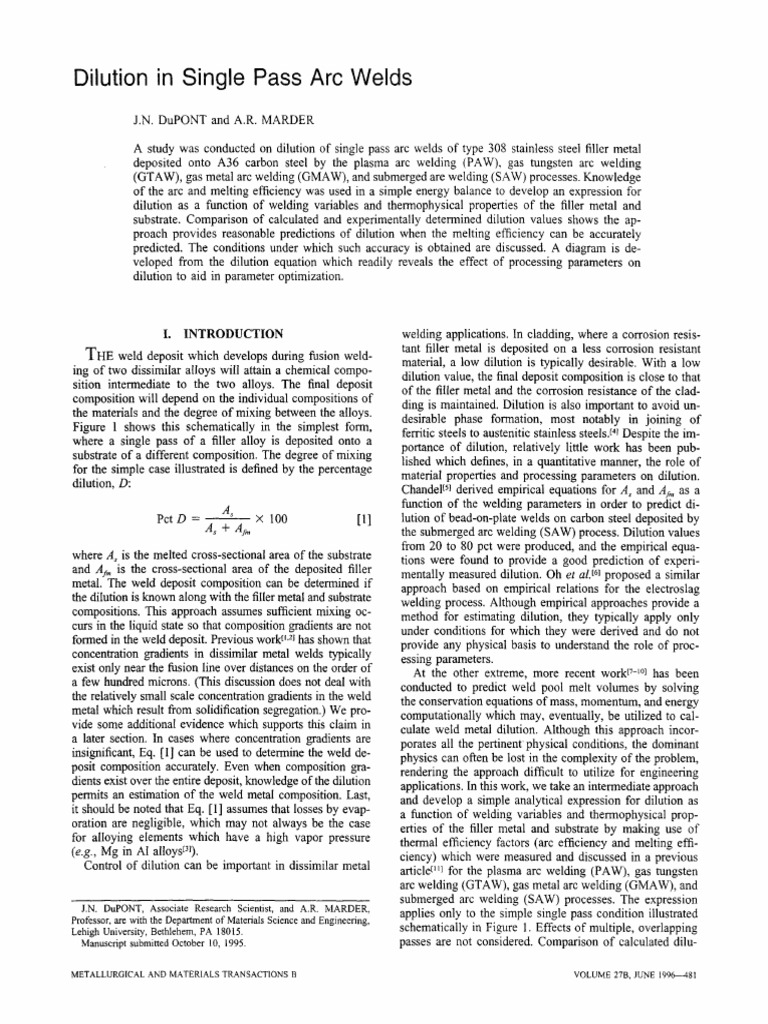Welding Dilution PDF Construction Welding