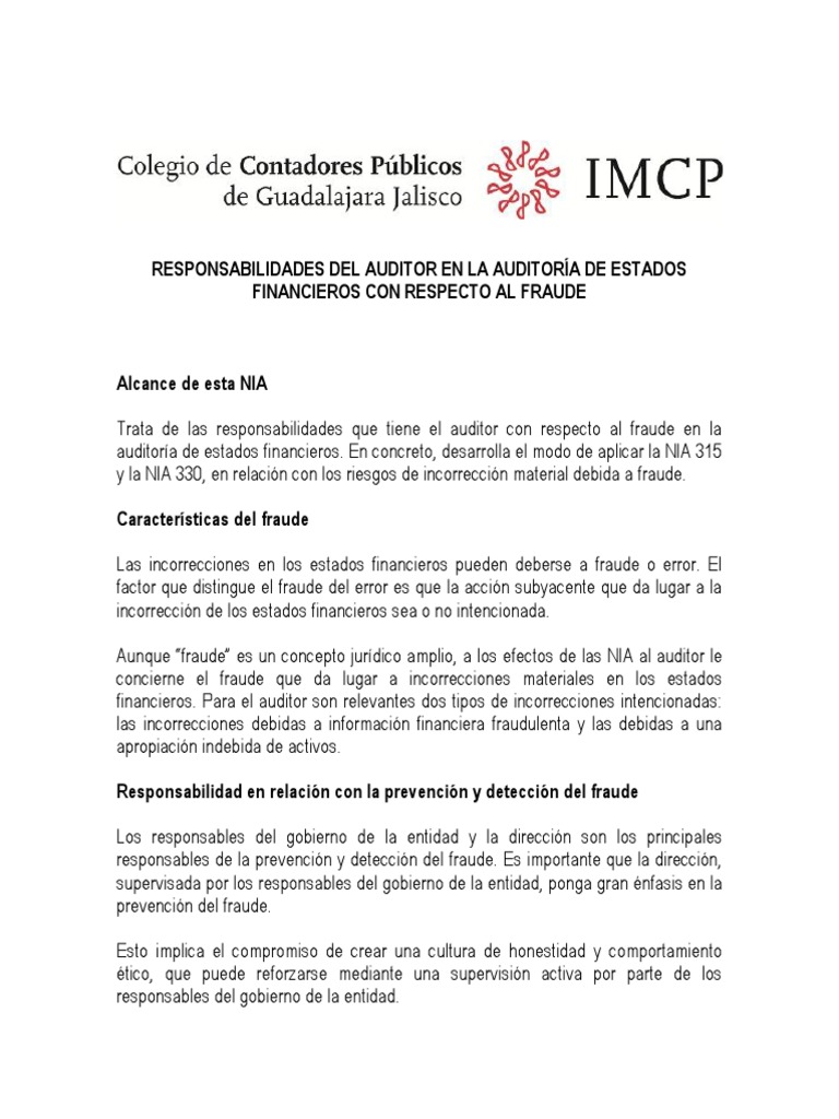 Auditoría y Fraude: Responsabilidades | PDF | Auditoría | Contralor