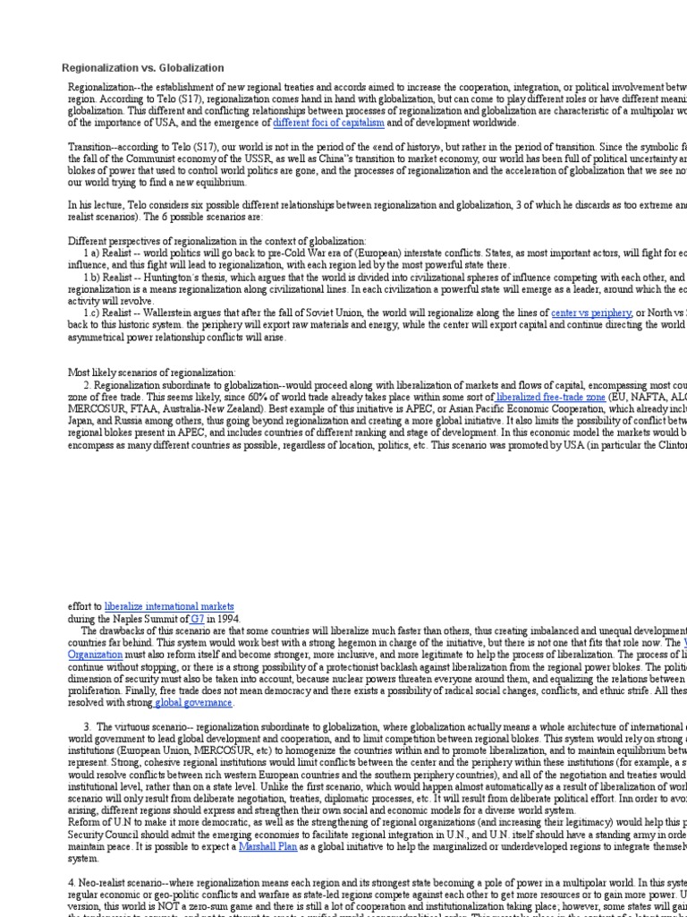 Regionalization Vs Globalization Pdf Globalization European Union