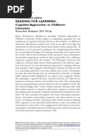 READING For LEARNING: Cognitive Approaches To Children's Literature