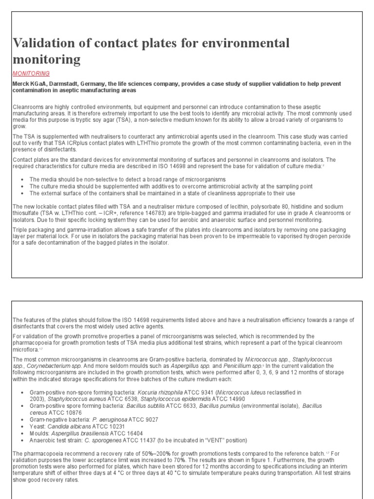 Validation of Contact Plates For Environmental Monitoring PDF
