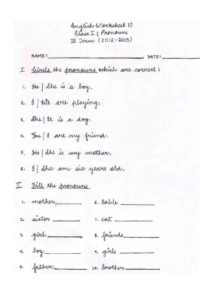 CBSE Class 1 English Worksheet PDF
