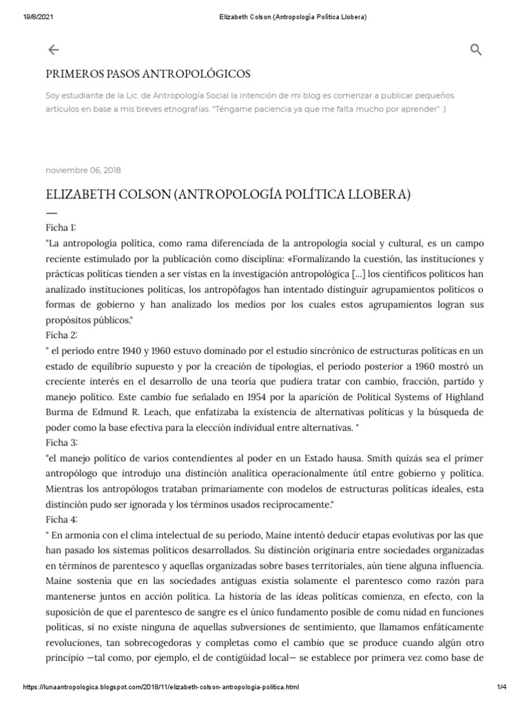 Elizabeth Colson y la Antropología Política | PDF | Antropología | Sociedad