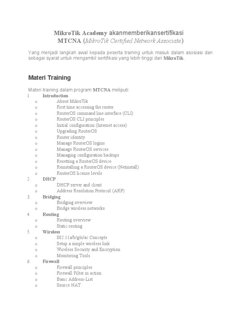 MTCNA Certification Training Overview | PDF | Router (Computing ...