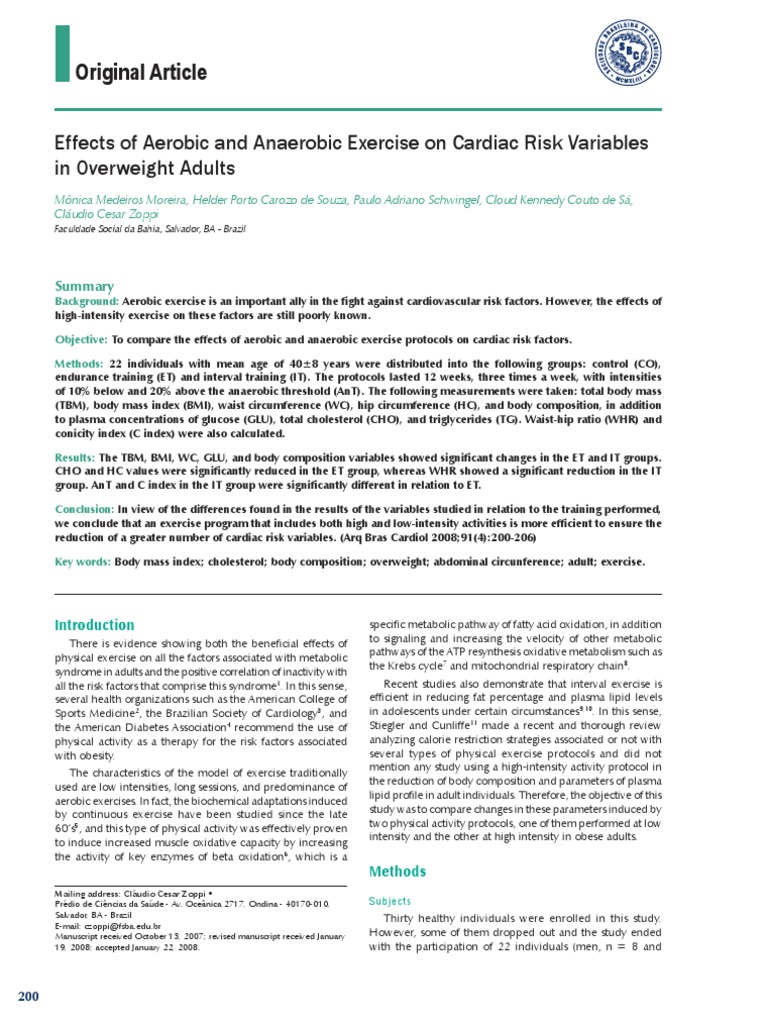 Aerobic vs Anaerobic Exercise Effects on Cardiac Risk | PDF | Body Mass ...