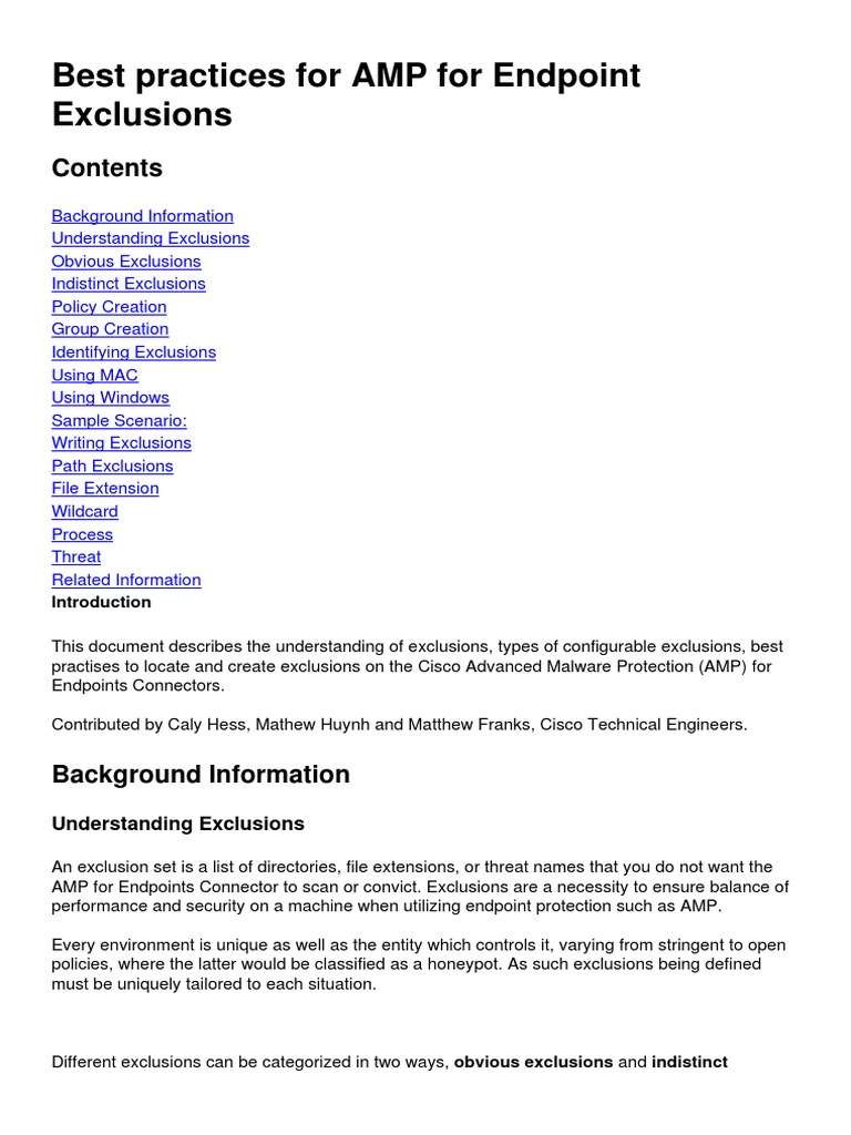 Best Practices For AMP For Endpoint Exclusions PDF Computer File
