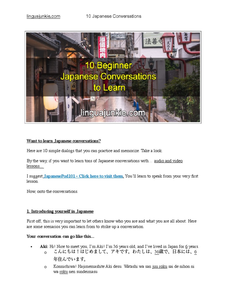 Basic Japanese Conversation Dialogues | PDF | Japanese Language ...