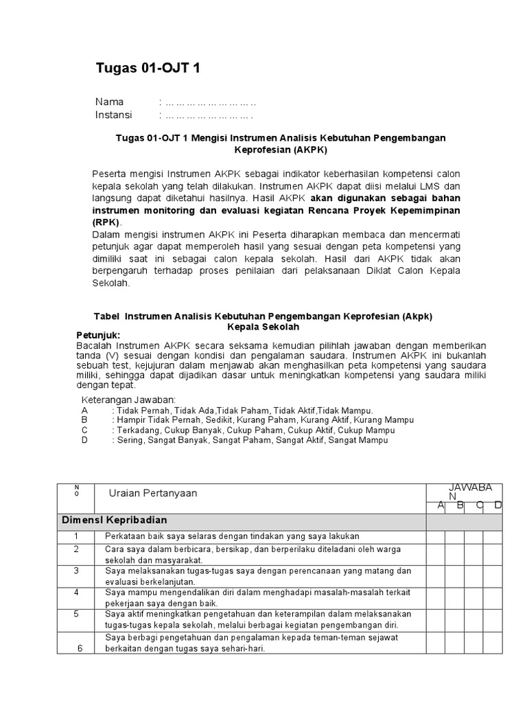 Analisis Kebutuhan AKPK Kepala Sekolah | PDF