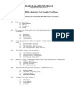 Quaid-I-Azam University: Mphil/Phd Admission Test Sample Test Paper