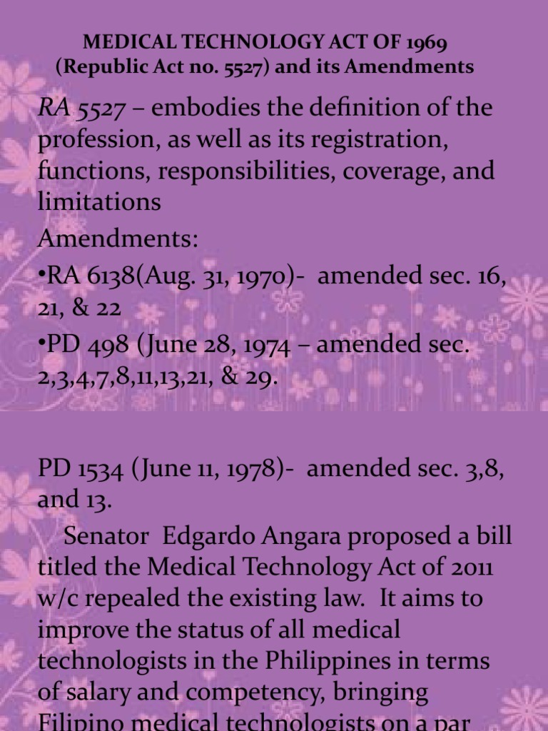 RA 5527 Embodies The Definition of The Medical Technology Act of