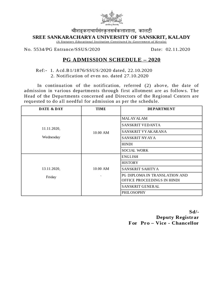 PG Admission Schedule - 2020 | PDF