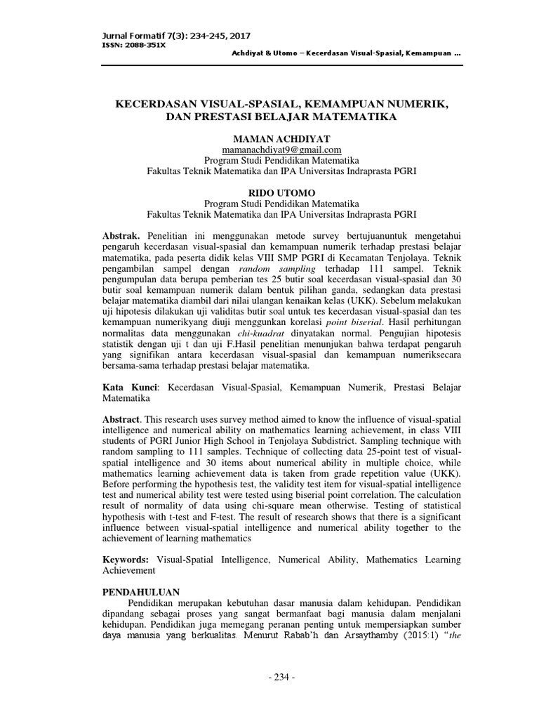 Kecerdasan Visual Spasial Kemampuan Numerik | PDF