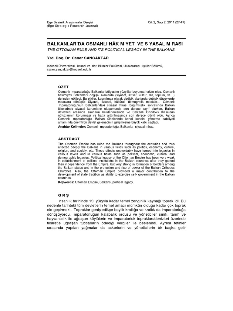 Sancaktar Ottoman Rule and Its Political Legacy in Balkans PDF