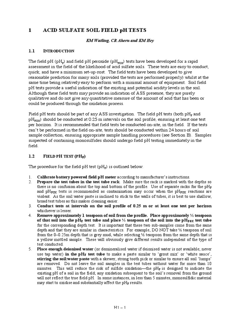 Acid Sulfate Soil pH Testing Methods | PDF | Ph | Soil