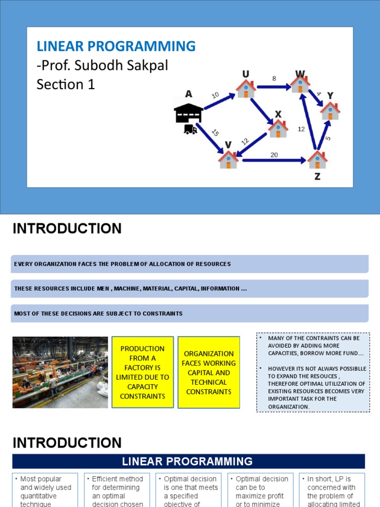 Linear Programming: - Prof. Subodh Sakpal Section 1 | PDF | Linear ...