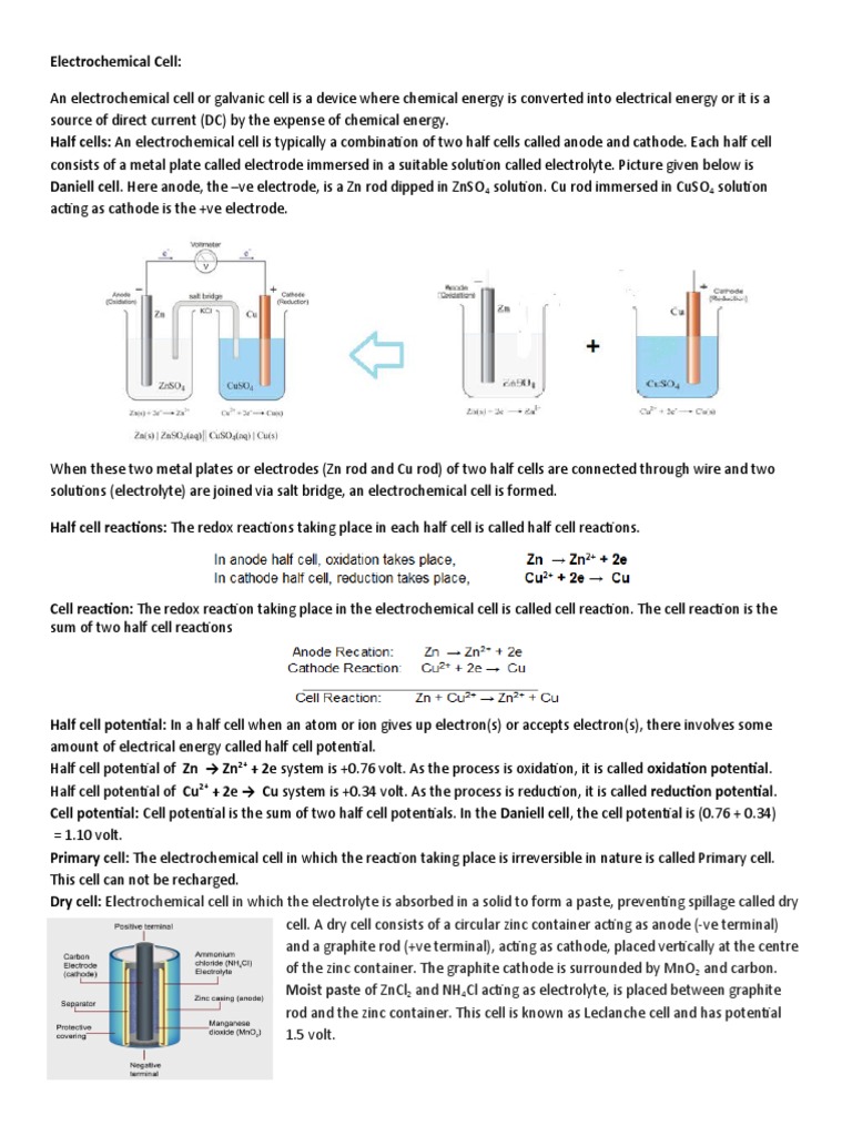 Overview of Electrochemical Cells | PDF | Electrochemistry | Redox